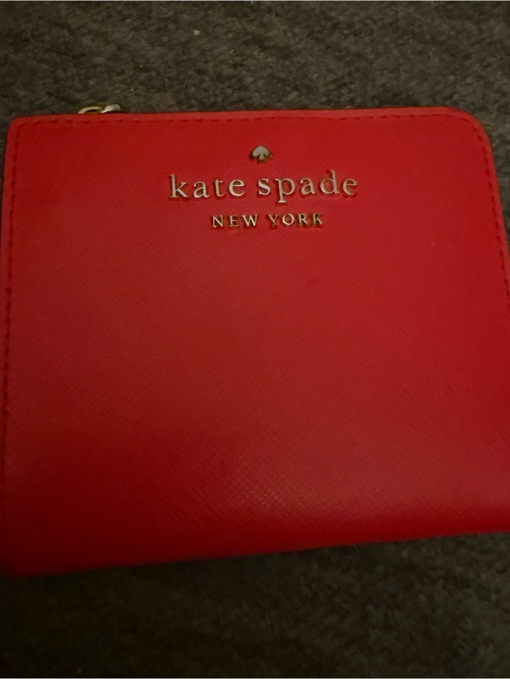 kate spade Red Leather Zip Around Wallet with Gold Logo